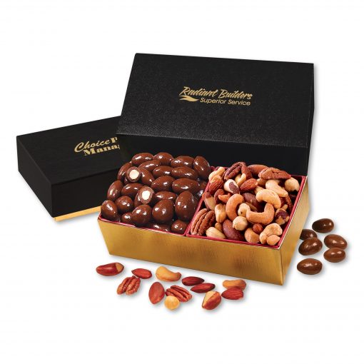 Chocolate Almonds & Deluxe Mixed Nuts in Black & Gold Gift Box