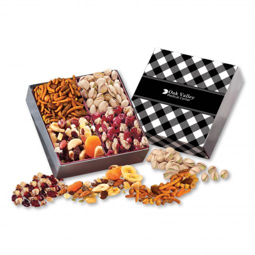Gift Box with Gourmet Treats with Black Plaid Sleeve