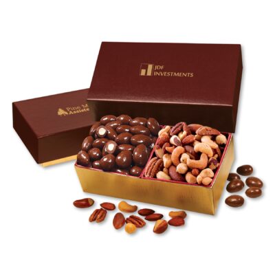 Chocolate Almonds & Deluxe Mixed Nuts in Burgundy & Gold Gift Box