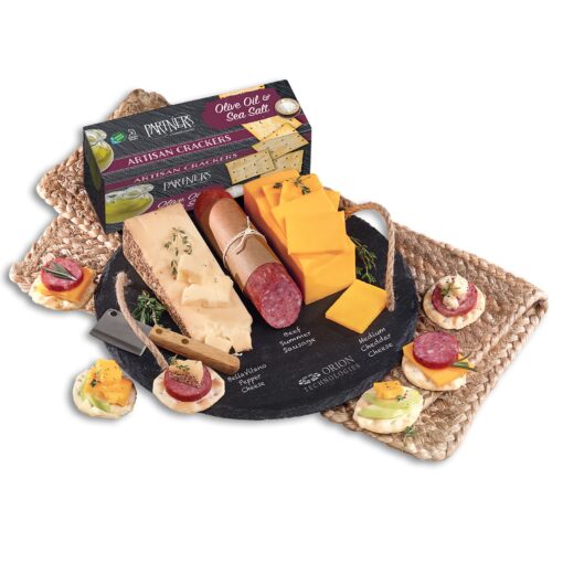 Round Slate Serving Plate with Wisconsin Cheese & Sausage