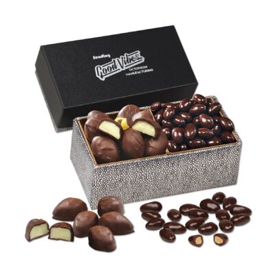 Dark Chocolate Almonds & Lemon Creams in Black & Silver Gift Box