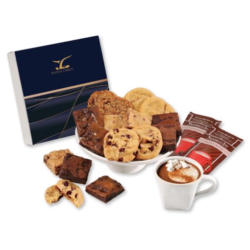 Gourmet Cookie & Brownie Gift Box with Navy & Gold Sleeve