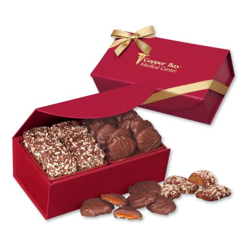 English Butter Toffee & Pecan Turtles in Red Magnetic Closure Box