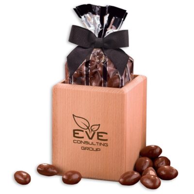 Hardwood Pen & Pencil Cup w/Chocolate Covered Almonds