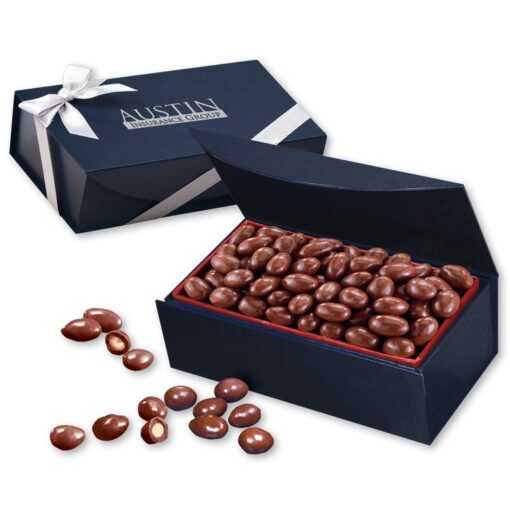 Navy Magnetic Closure Box w/Chocolate Covered Almonds