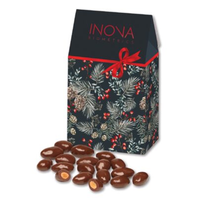 Pine Boughs & Berries Gable Top Gift Box w/Chocolate Covered Almonds