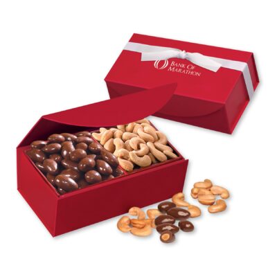 Red Magnetic Closure Box w/Chocolate Almonds & Cashews