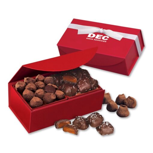Red Magnetic Closure Box w/Chocolate Sea Salt Caramels & Cocoa Dusted Truffles