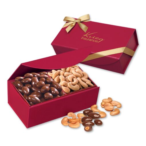 Scarlet Magnetic Closure Box w/Chocolate Almonds & Cashews