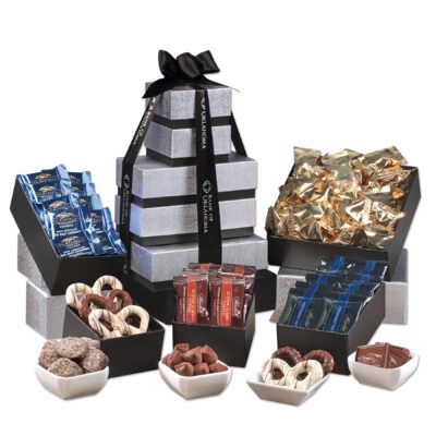 Silver & Black Individually-Wrapped Chocolate Tower