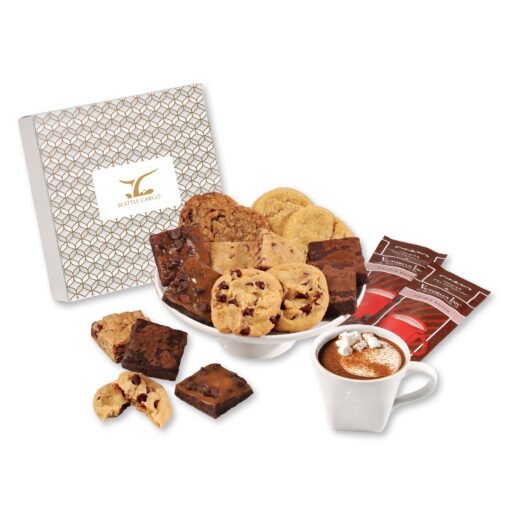 Silver & Gold Geometric Gift Box w/Gourmet Cookie & Brownie