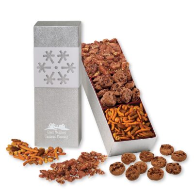 Silver Snowflake Trio Gift Box w/Coconut Praline Pecans