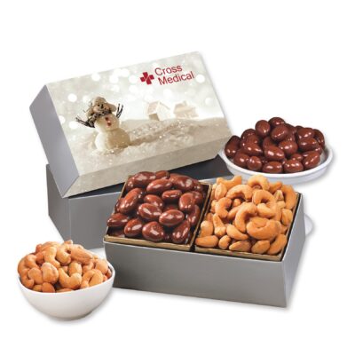 Snowman Gift Box w/Chocolate Covered Almonds & Fancy Cashews