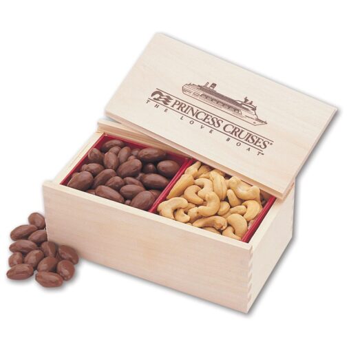 Wooden Collector's Box w/Chocolate Almonds & Cashews
