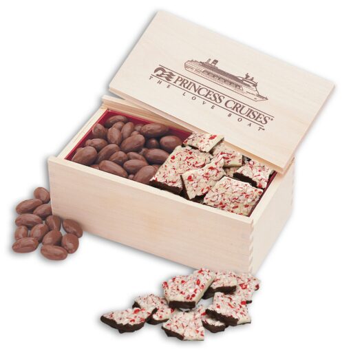 Wooden Collector's Box w/Peppermint Bark & Chocolate Almonds