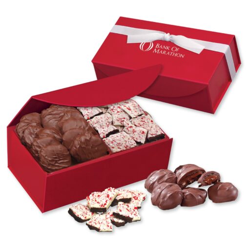 Pecan Turtles & Peppermint Bark in Red Magnetic Closure Box