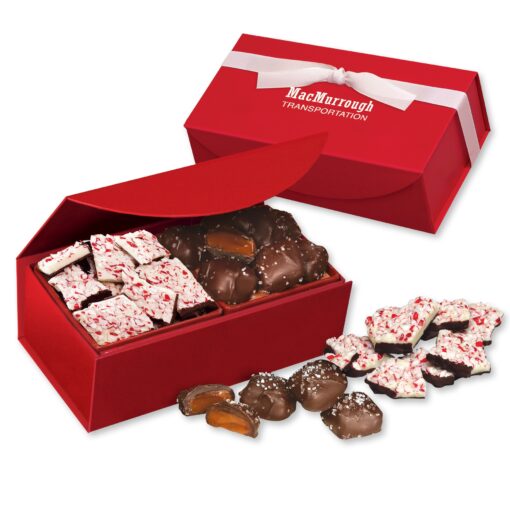 Caramels & Peppermint Bark in Red Magnetic Closure Box-1