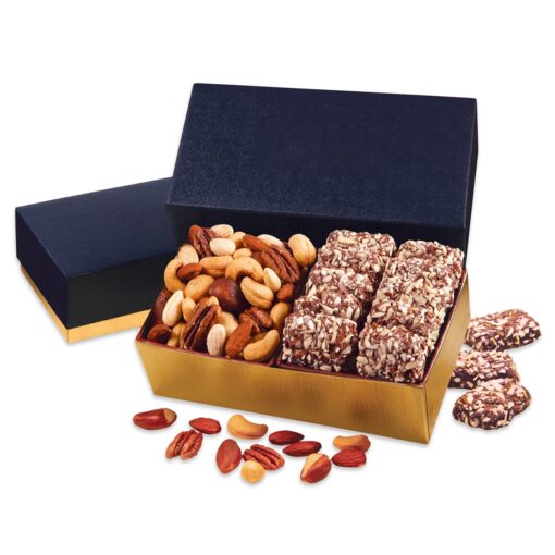 Navy & Gold Gift Box w/English Butter Toffee & Deluxe Mixed Nuts-2