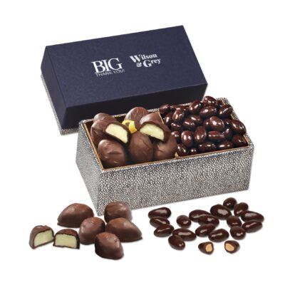 Navy & Silver Gift Box w/Dark Chocolate Almonds & Lemon Creams-1