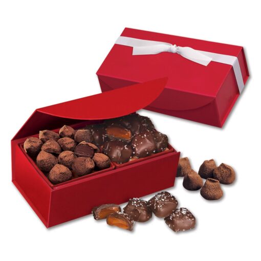Red Magnetic Closure Box w/Chocolate Sea Salt Caramels & Cocoa Dusted Truffles-2