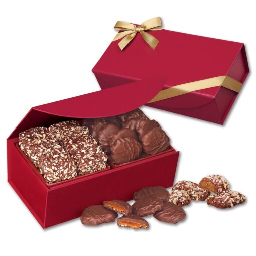 Red Magnetic Closure Box w/English Butter Toffee & Pecan Turtles-2