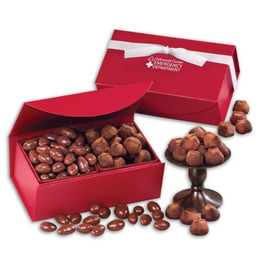Red Magnetic Closure Box w/Milk Chocolate Almonds & Cocoa Dusted Truffles-1