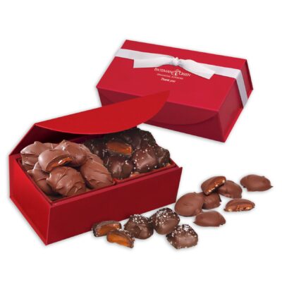 Red Magnetic Gift Box w/Chocolate Sea Salt Caramels & Pecan Turtles-1