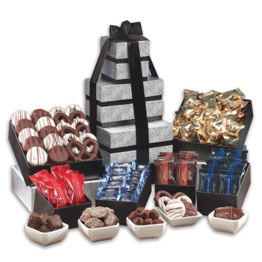 Silver & Black Individually-Wrapped Chocolate Extravaganza Tower-2