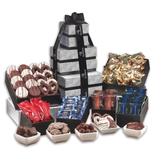 Silver & Black Individually-Wrapped Chocolate Extravaganza Tower-1