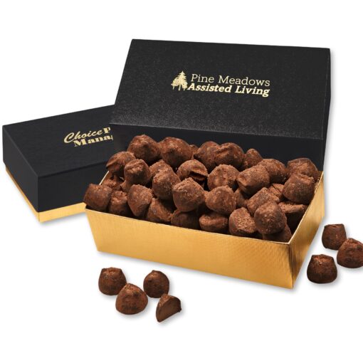 Black & Gold Gift Box w/Cocoa Dusted Truffles-1