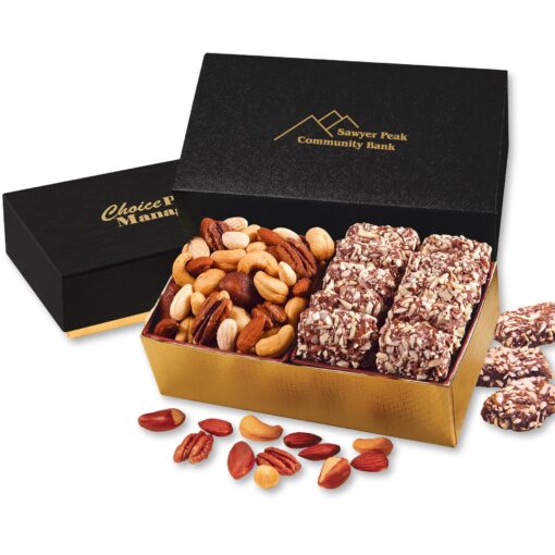 Black & Gold Gift Box w/English Butter Toffee & Deluxe Mixed Nuts-1
