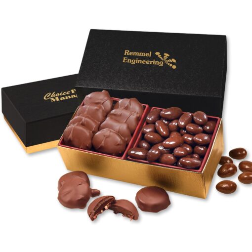 Black & Gold Gift Box w/Pecan Turtles & Chocolate Almonds-1