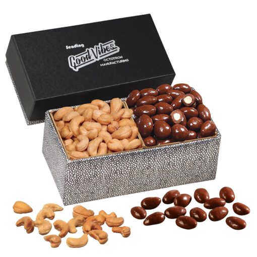 Black & Silver Gift Box w/Chocolate Almonds & Cashews-1