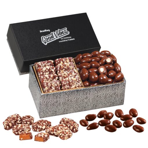 Black & Silver Gift Box w/Chocolate Almonds & Toffee-1