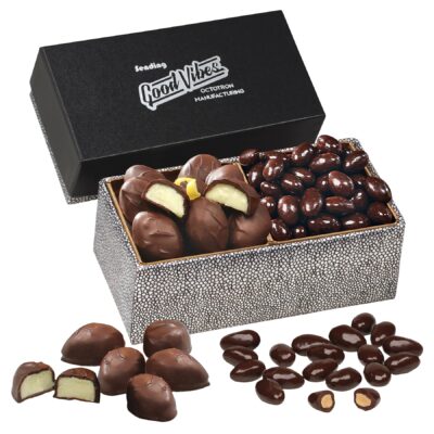 Black & Silver Gift Box w/Dark Chocolate Almonds & Lemon Creams-1