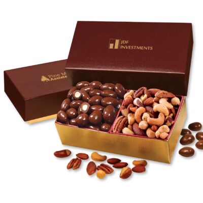 Chocolate Almonds & Deluxe Mixed Nuts in Burgundy & Gold Gift Box-1