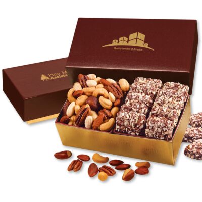 English Butter Toffee & Deluxe Mixed Nuts in Burgundy & Gold Gift Box-1