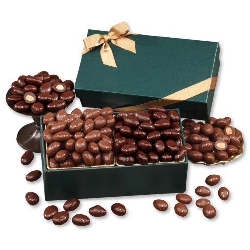 Milk & Dark Chocolate Almonds in Green Gift Box-2