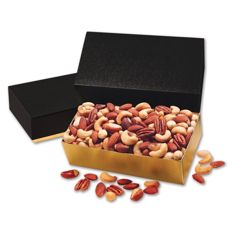 Custom Black & Gold Gift Box w/Deluxe Mixed Nuts - 1
