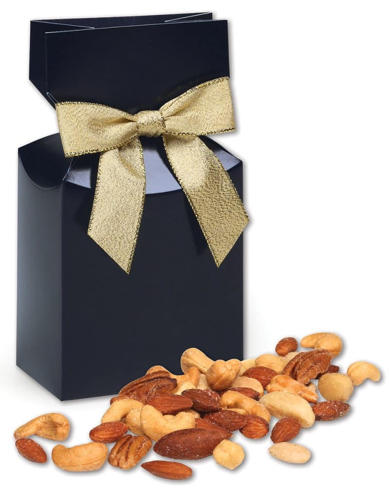 Custom Navy Blue Gift Box w/Deluxe Mixed Nuts - 1