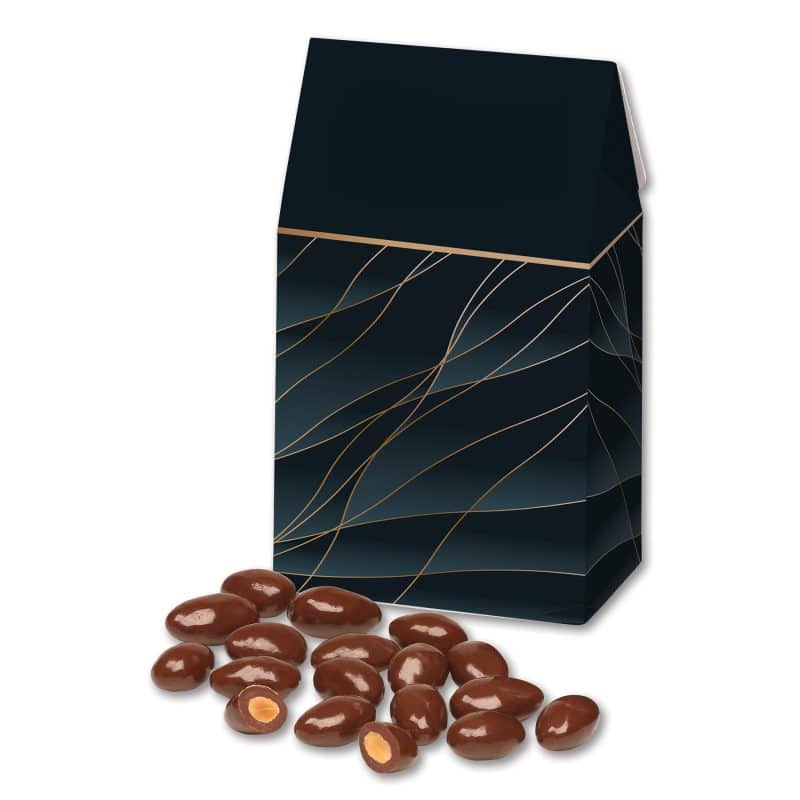 Custom Navy & Gold Gable Top Gift Box w/Chocolate Covered Almonds - 1