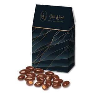 Custom Navy & Gold Gable Top Gift Box w/Chocolate Covered Almonds
