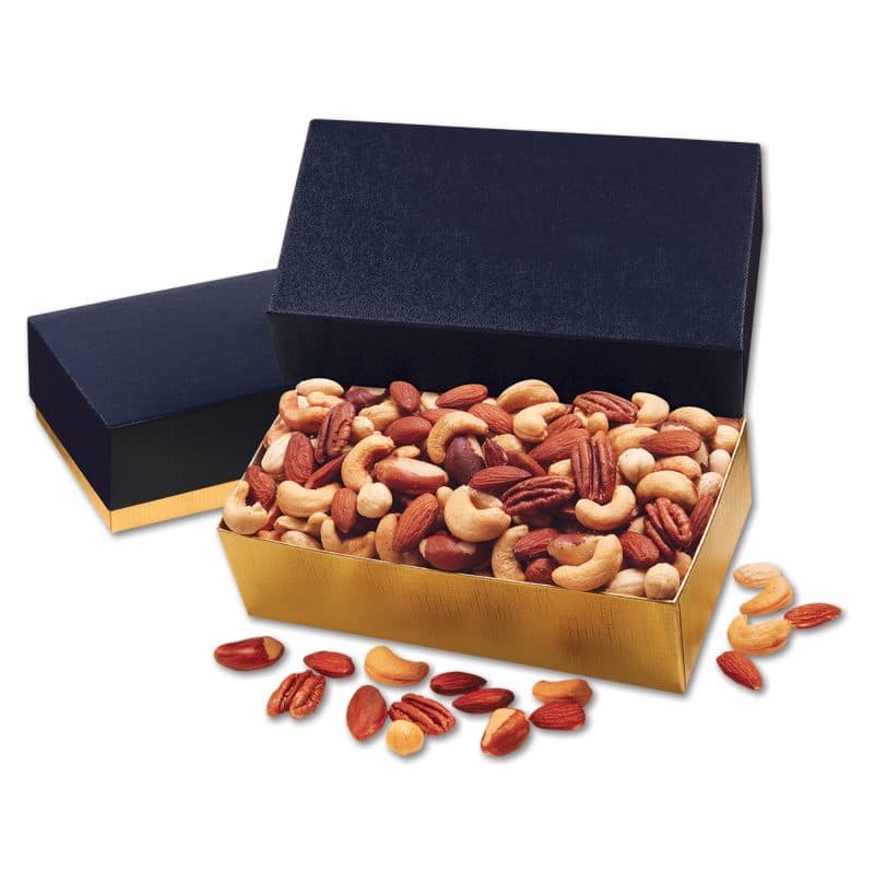 Custom Navy & Gold Gift Box w/Deluxe Mixed Nuts - 1