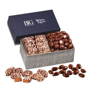Custom Navy & Silver Gift Box w/Chocolate Almonds & English Toffee