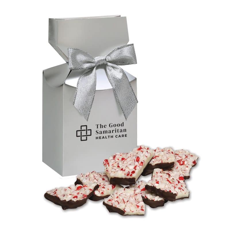 Custom Peppermint Bark in Silver Premium Delights Gift Box - 1