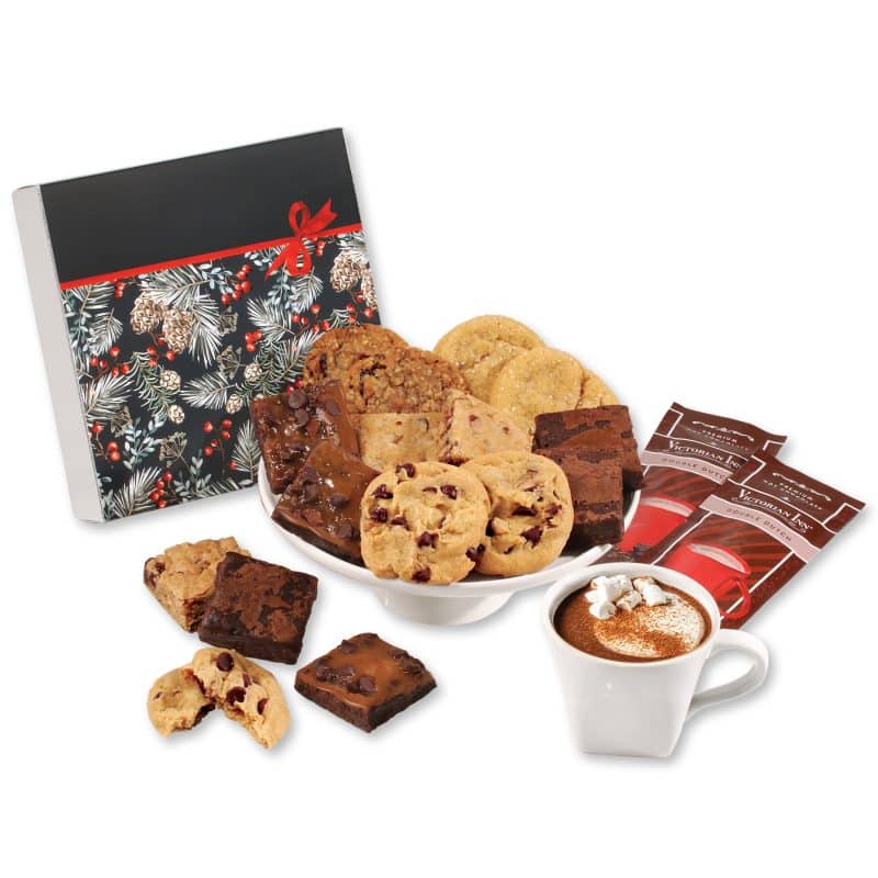 Custom Pine Boughs & Berries Gift Box w/Gourmet Cookie & Brownie - 1