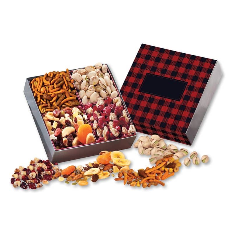 Custom Red & Black Plaid Gift Box w/Gourmet Treats - 1