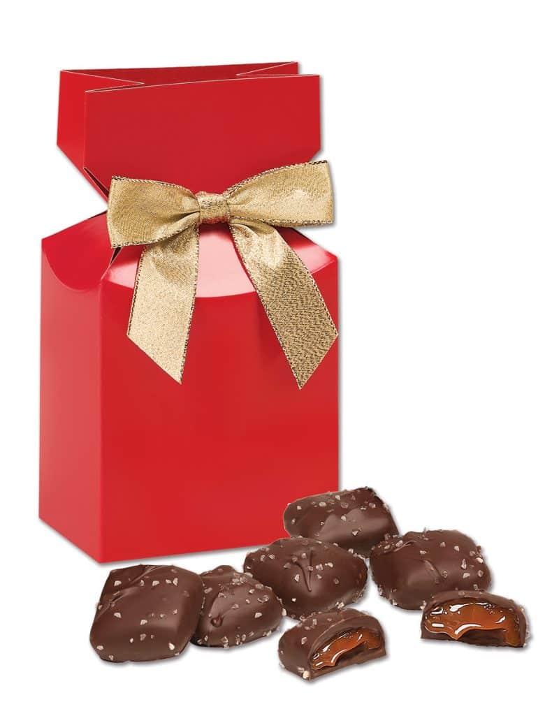 Custom Red Gift Box w/Chocolate Sea Salt Caramels - 1