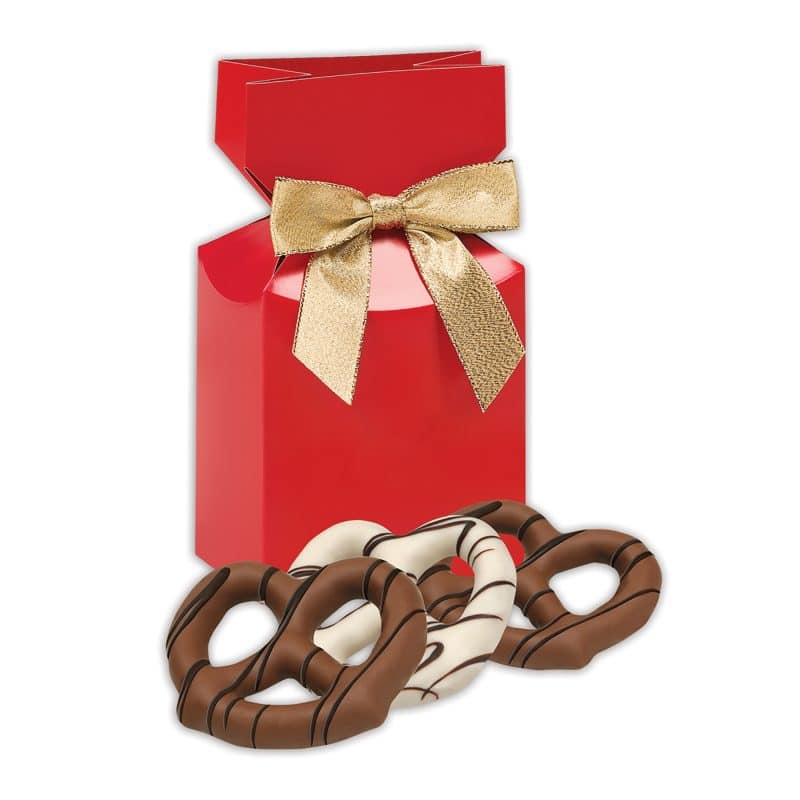 Custom Red Premium Delights Gift Box w/Chocolate Covered Pretzels - 1
