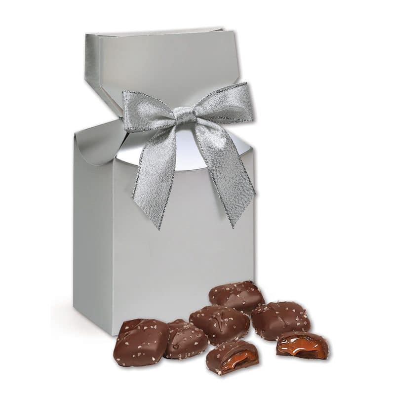 Custom Silver Premium Delights Gift Box w/Chocolate Sea Salt Caramels - 1
